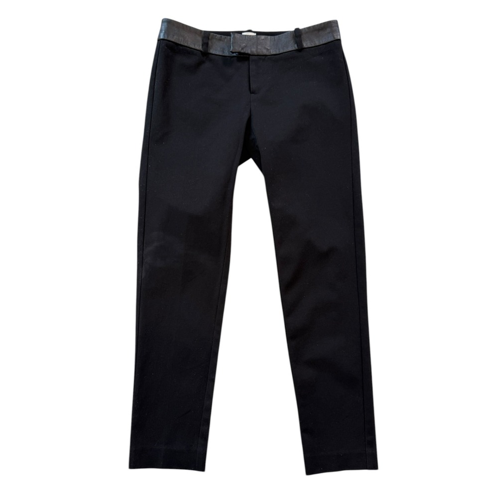 Ecru Black Slim Trousers Faux Leather Trim Waistband Size 00 1219-DS Women's